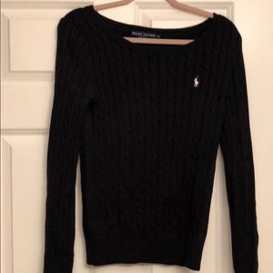 Ralph Lauren black crew cable knit sweater